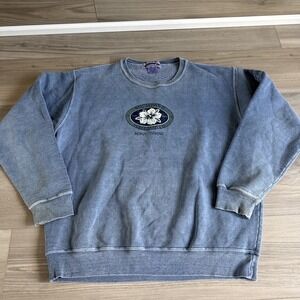 Vintage Y2K Sz M Kona‎ Big Island Crewneck Sweatshirt Brushed Cotton Blue Hawaii